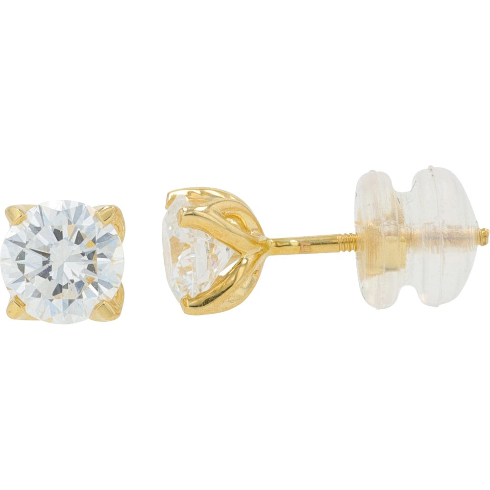 14K Yellow Gold Tulip Set Round Lab Grown Diamond Stud Earrings - 1.00 Carat Total Diamond Weight