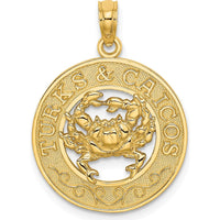 14K Yellow Gold Turks and Caicos Crab Circle Pendant - Polished Finish by Oro Pregiato