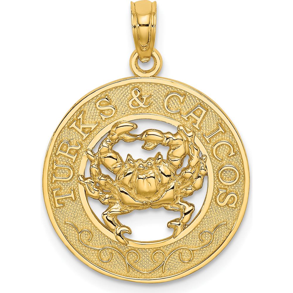 14K Yellow Gold Turks and Caicos Crab Circle Pendant - Polished Finish by Oro Pregiato