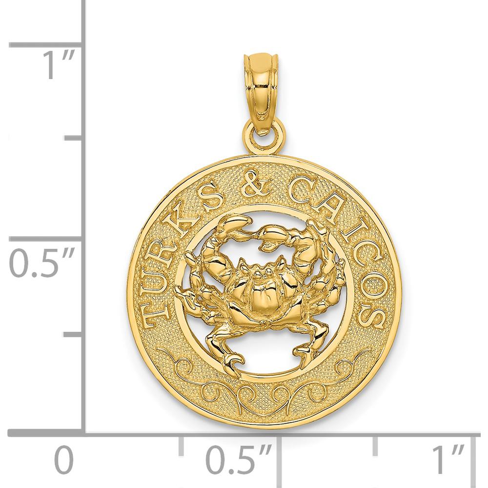 14K Yellow Gold Turks and Caicos Crab Circle Pendant - Polished Finish by Oro Pregiato