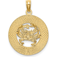 14K Yellow Gold Turks and Caicos Crab Circle Pendant - Polished Finish by Oro Pregiato