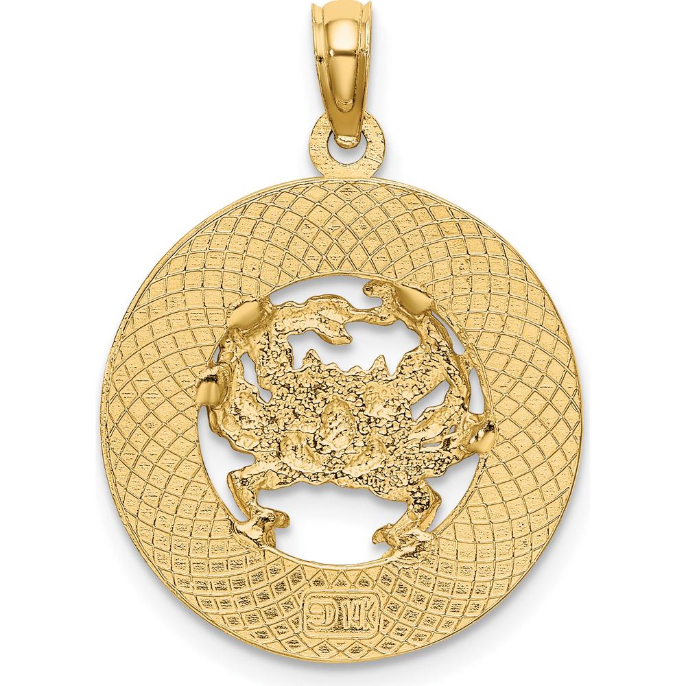 14K Yellow Gold Turks and Caicos Crab Circle Pendant - Polished Finish by Oro Pregiato