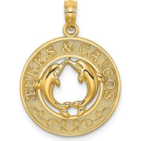 14K Yellow Gold Turks & Caicos Dolphin Circle Pendant by Oro Pregiato