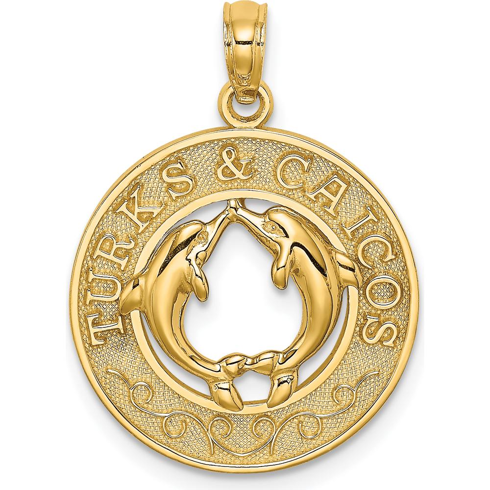 14K Yellow Gold Turks & Caicos Dolphin Circle Pendant by Oro Pregiato