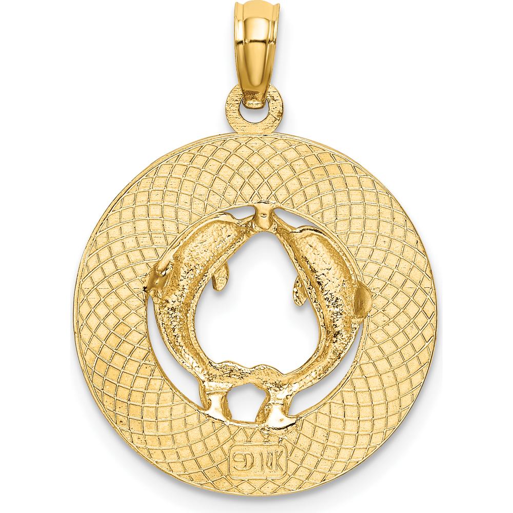 14K Yellow Gold Turks & Caicos Dolphin Circle Pendant by Oro Pregiato