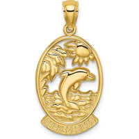 14K Yellow Gold Turks and Caicos Dolphin Sunset Scene Pendant by Oro Pregiato