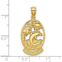 14K Yellow Gold Turks and Caicos Dolphin Sunset Scene Pendant by Oro Pregiato