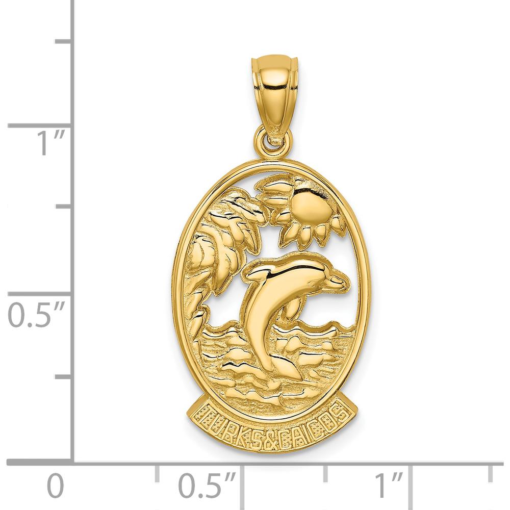 14K Yellow Gold Turks and Caicos Dolphin Sunset Scene Pendant by Oro Pregiato