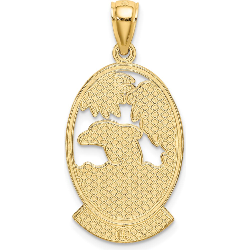 14K Yellow Gold Turks and Caicos Dolphin Sunset Scene Pendant by Oro Pregiato