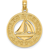 14K Yellow Gold Turks and Caicos Sailboat Charm Pendant - Textured Design by Oro Pregiato