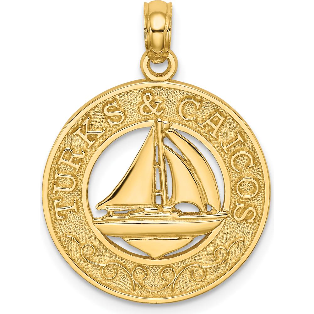14K Yellow Gold Turks and Caicos Sailboat Charm Pendant - Textured Design by Oro Pregiato
