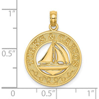 14K Yellow Gold Turks and Caicos Sailboat Charm Pendant - Textured Design by Oro Pregiato