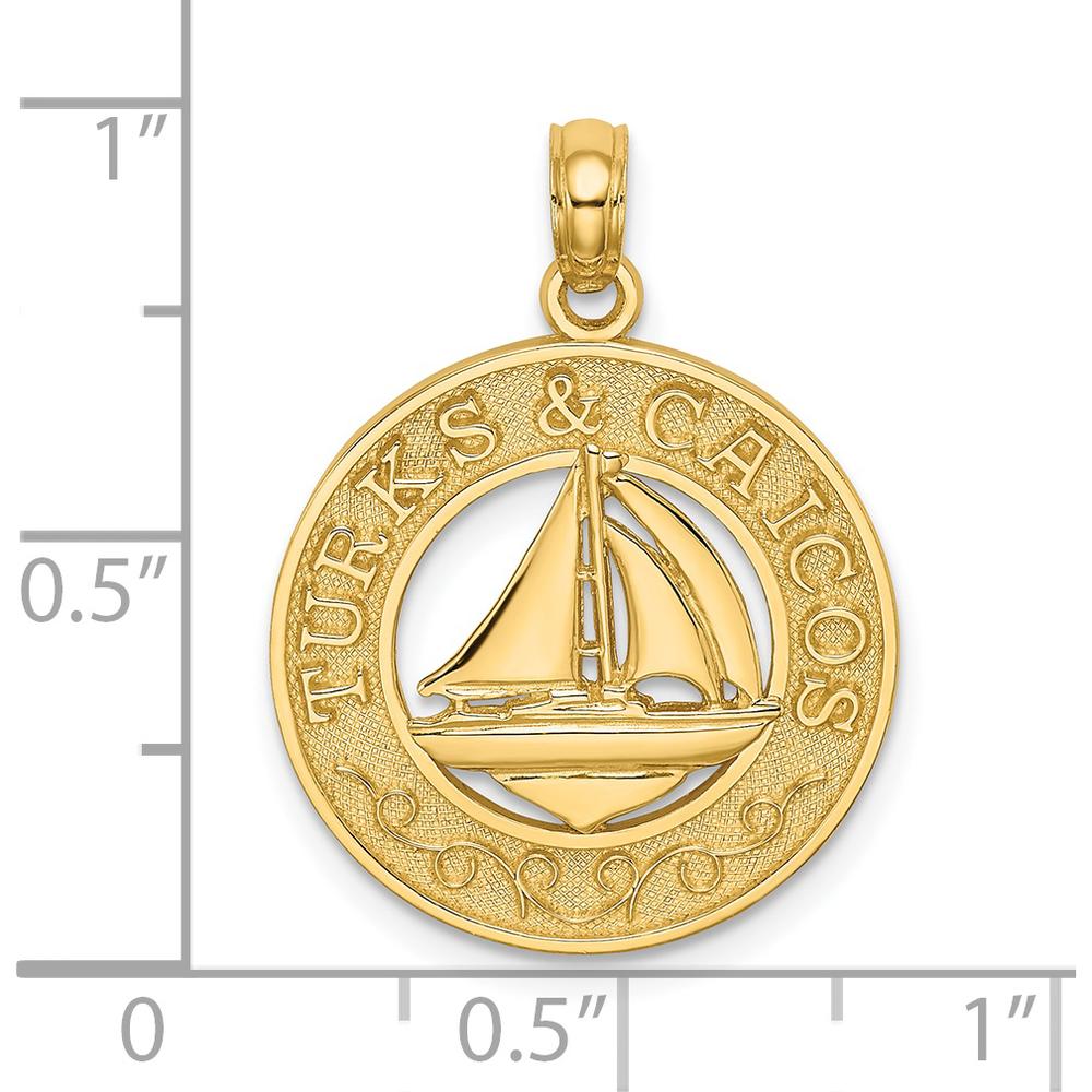 14K Yellow Gold Turks and Caicos Sailboat Charm Pendant - Textured Design by Oro Pregiato