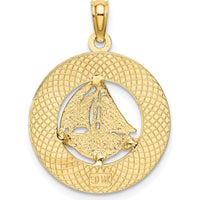 14K Yellow Gold Turks and Caicos Sailboat Charm Pendant - Textured Design by Oro Pregiato