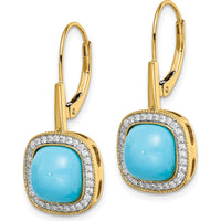 14K Yellow Gold Turquoise and Diamond Drop Earrings with Cushion Cut Turquoise - 2.26 Carat Total Turquoise Weight by Monteluci Fine Jewelry