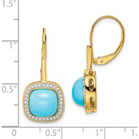 14K Yellow Gold Turquoise and Diamond Drop Earrings with Cushion Cut Turquoise - 2.26 Carat Total Turquoise Weight by Monteluci Fine Jewelry