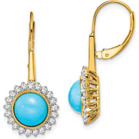 14K Yellow Gold Turquoise and Diamond Drop Earrings with Round Turquoise - 1.43 Carat Total Gemstone Weight by Monteluci Fine Jewelry