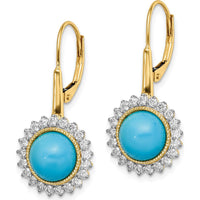 14K Yellow Gold Turquoise and Diamond Drop Earrings with Round Turquoise - 1.43 Carat Total Gemstone Weight by Monteluci Fine Jewelry