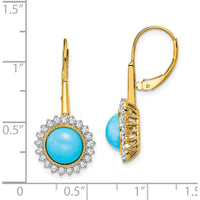 14K Yellow Gold Turquoise and Diamond Drop Earrings with Round Turquoise - 1.43 Carat Total Gemstone Weight by Monteluci Fine Jewelry