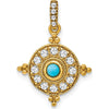 14K Yellow Gold Turquoise and White Topaz Sunburst Pendant - 0.14 Carat Total Gemstone Weight by Lumare Gioia