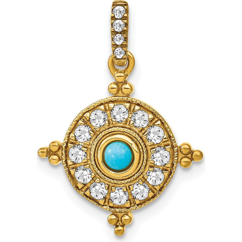 14K Yellow Gold Turquoise and White Topaz Sunburst Pendant - 0.14 Carat Total Gemstone Weight by Lumare Gioia
