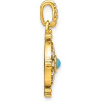 14K Yellow Gold Turquoise and White Topaz Sunburst Pendant - 0.14 Carat Total Gemstone Weight by Lumare Gioia