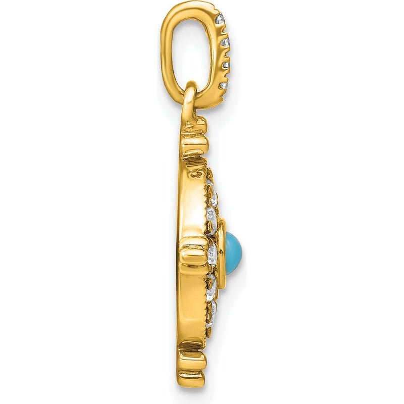 14K Yellow Gold Turquoise and White Topaz Sunburst Pendant - 0.14 Carat Total Gemstone Weight by Lumare Gioia