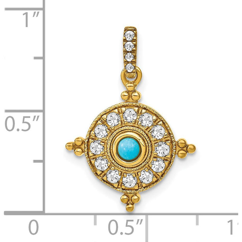 14K Yellow Gold Turquoise and White Topaz Sunburst Pendant - 0.14 Carat Total Gemstone Weight by Lumare Gioia