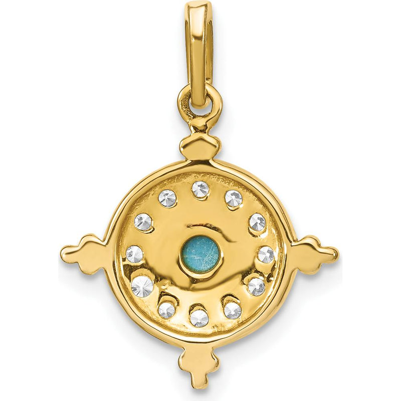 14K Yellow Gold Turquoise and White Topaz Sunburst Pendant - 0.14 Carat Total Gemstone Weight by Lumare Gioia