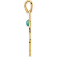 14K Yellow Gold Turquoise Filigree Chamseh Pendant with Round Turquoise - 3.5mm by Oro Pregiato