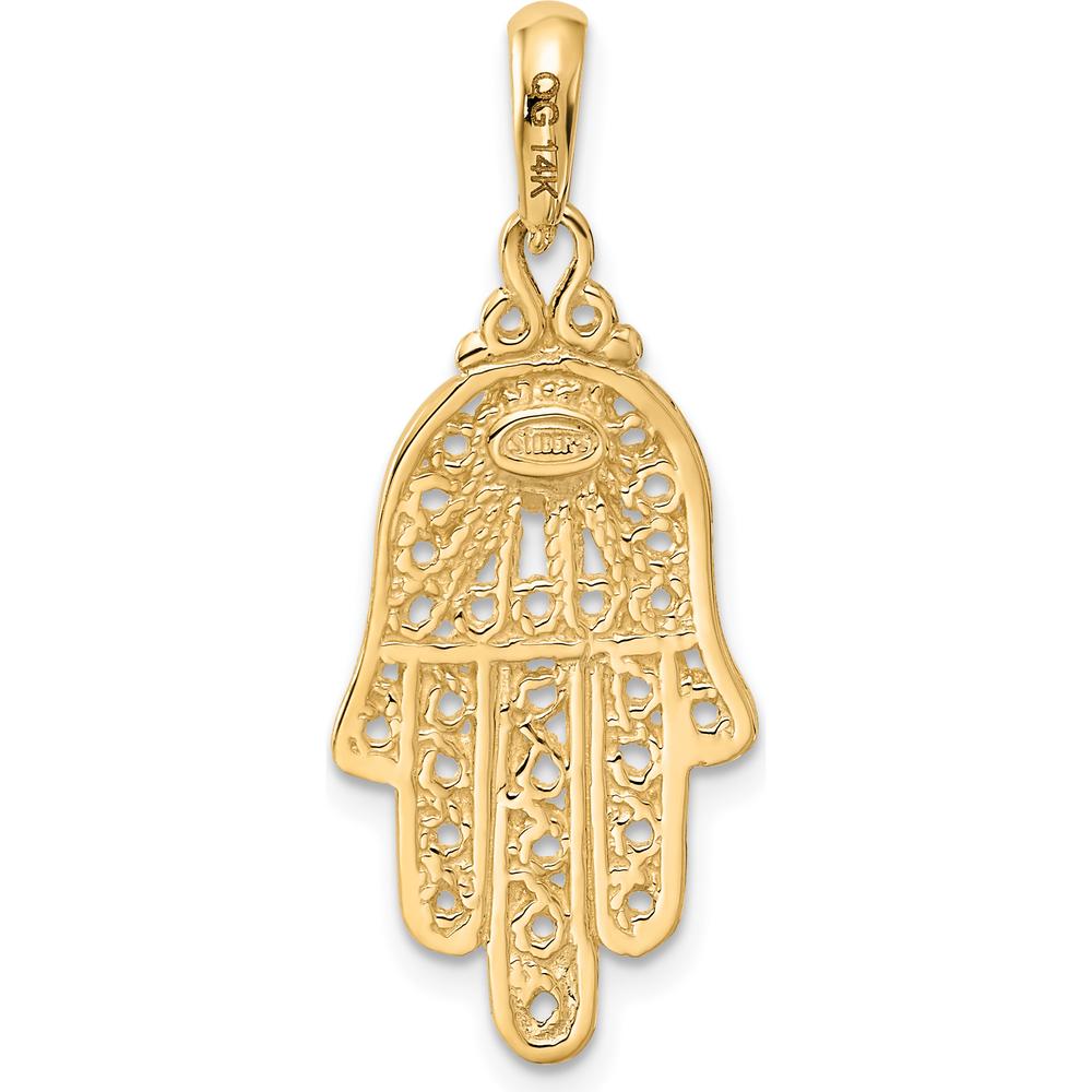 14K Yellow Gold Turquoise Filigree Chamseh Pendant with Round Turquoise - 3.5mm by Oro Pregiato