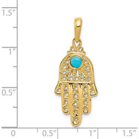 14K Yellow Gold Turquoise Filigree Chamseh Pendant with Round Turquoise - 3.5mm by Oro Pregiato