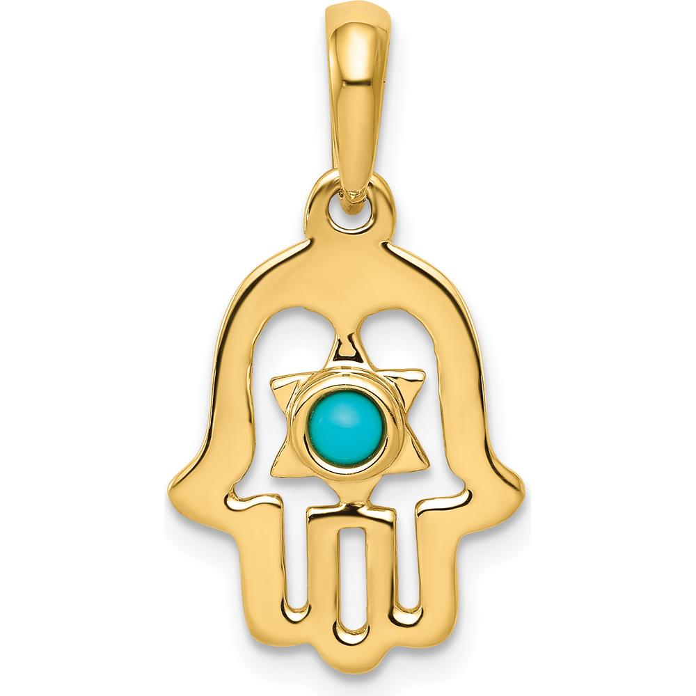 14K Yellow Gold Turquoise Hamsa Pendant - Round Turquoise 2.5mm by Oro Pregiato