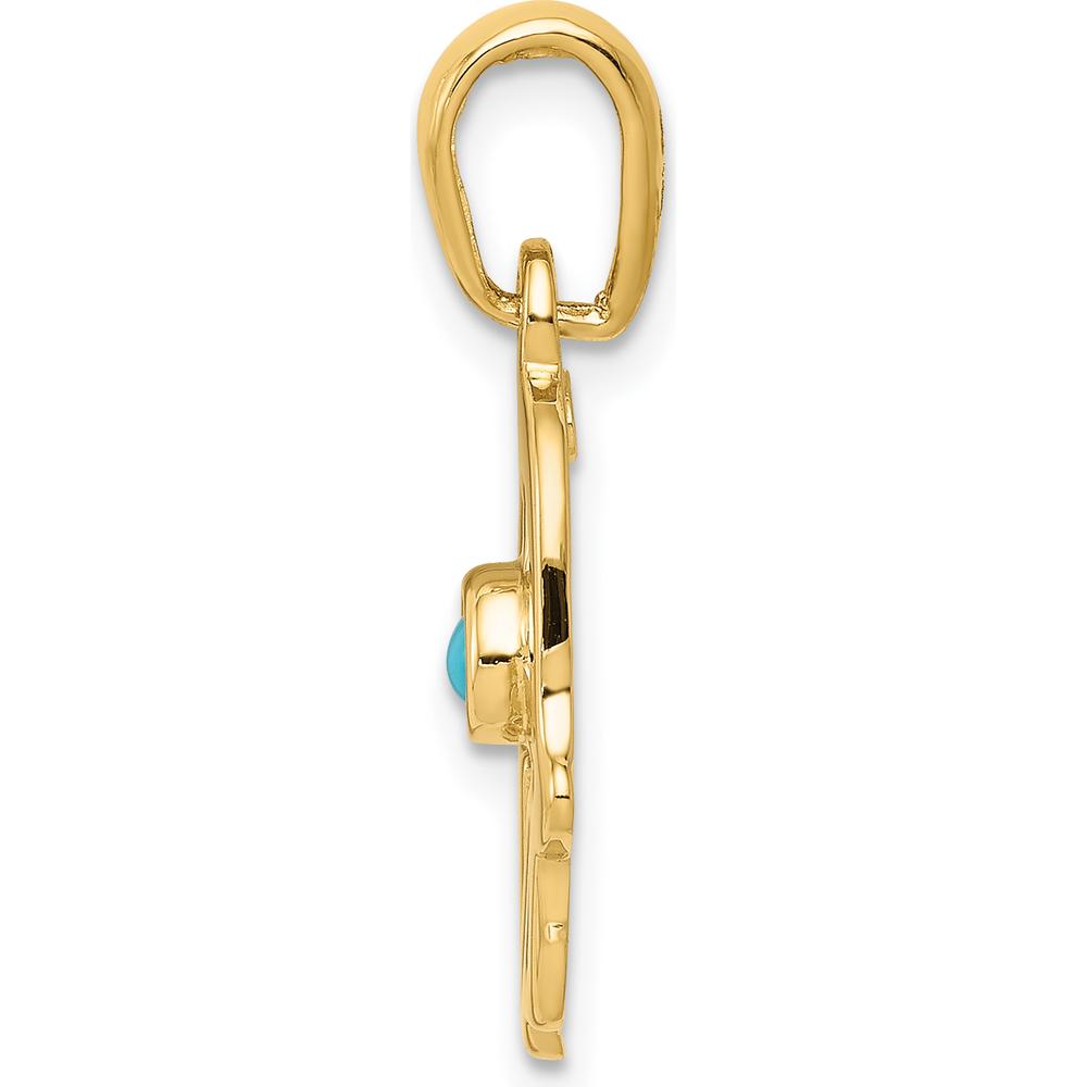14K Yellow Gold Turquoise Hamsa Pendant - Round Turquoise 2.5mm by Oro Pregiato