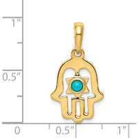 14K Yellow Gold Turquoise Hamsa Pendant - Round Turquoise 2.5mm by Oro Pregiato