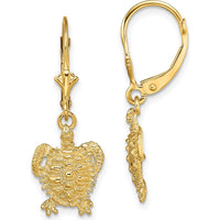 14K Yellow Gold Turtle Leverback Drop Earrings with Polished Motif Detailing by 0