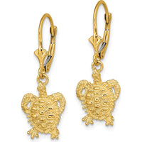 14K Yellow Gold Turtle Leverback Drop Earrings with Polished Motif Detailing by 0