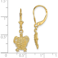 14K Yellow Gold Turtle Leverback Drop Earrings with Polished Motif Detailing by 0