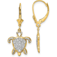 14K Yellow Gold Turtle Leverback Earrings with Diamond-Cut Filigree Design by 0