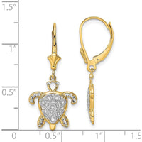 14K Yellow Gold Turtle Leverback Earrings with Diamond-Cut Filigree Design by 0