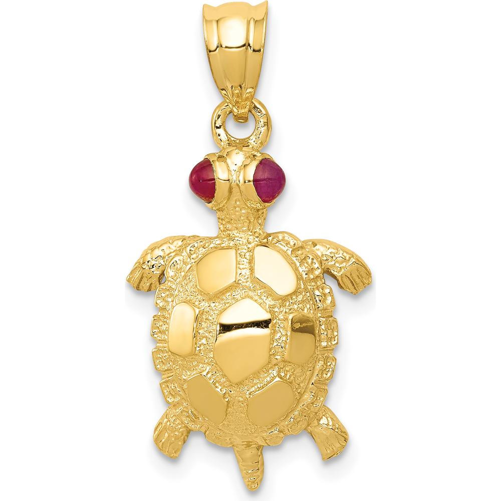 14K Yellow Gold Turtle Pendant with Ruby Eyes - 0.05 Carat Total Ruby Weight by Oro Pregiato