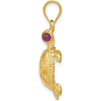 14K Yellow Gold Turtle Pendant with Ruby Eyes - 0.05 Carat Total Ruby Weight by Oro Pregiato
