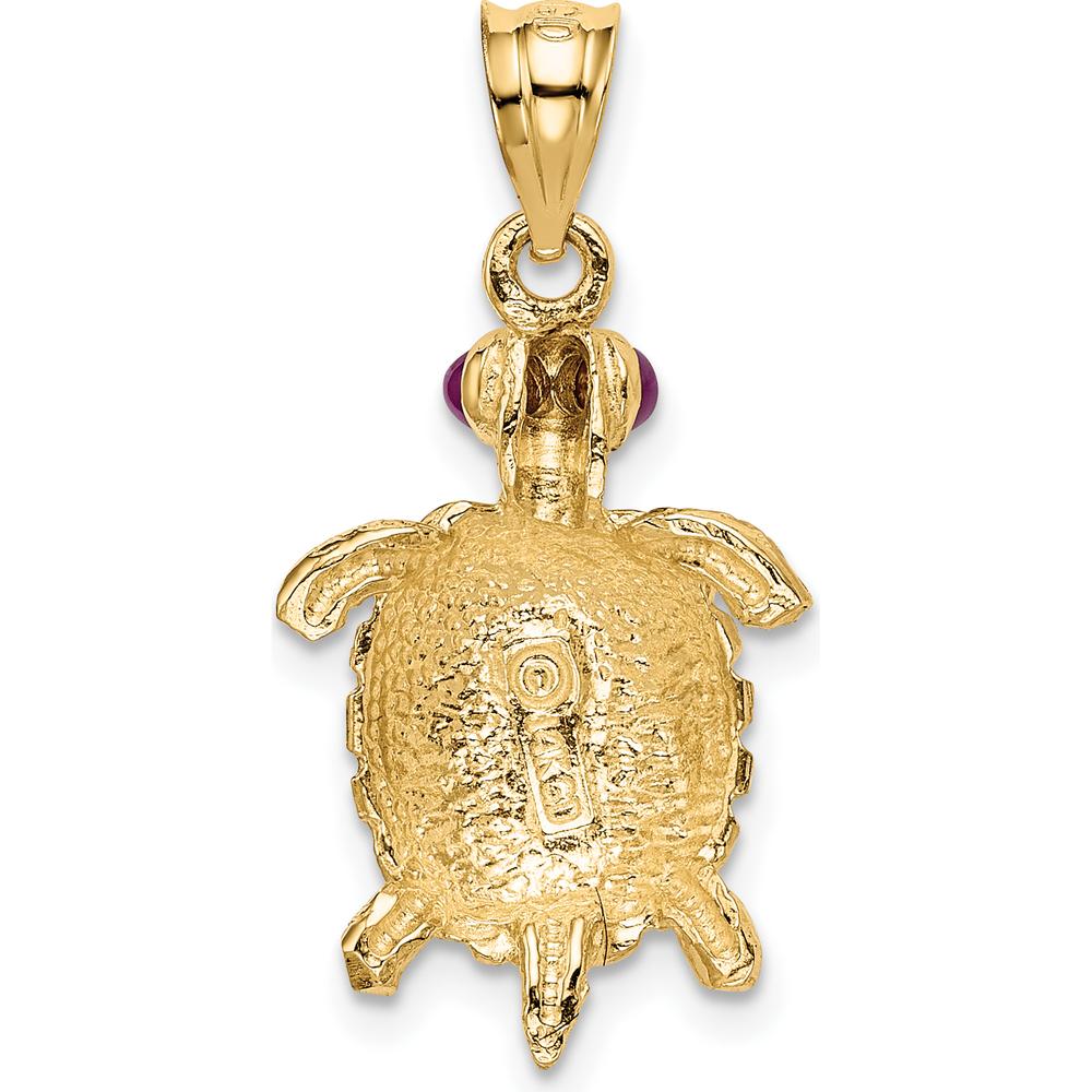 14K Yellow Gold Turtle Pendant with Ruby Eyes - 0.05 Carat Total Ruby Weight by Oro Pregiato