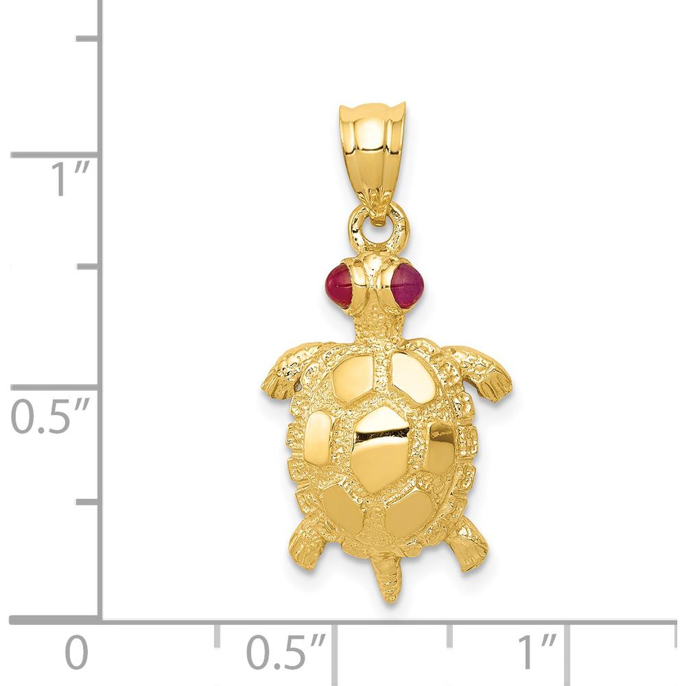 14K Yellow Gold Turtle Pendant with Ruby Eyes - 0.05 Carat Total Ruby Weight by Oro Pregiato