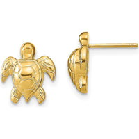 14K Yellow Gold Turtle Post Earrings - 11.2mm Length by 0