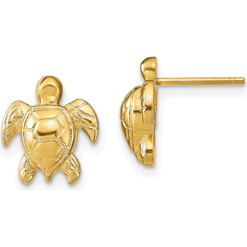 14K Yellow Gold Turtle Post Earrings - 11.2mm Length by 0