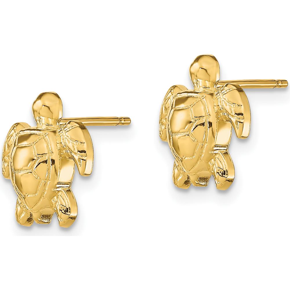 14K Yellow Gold Turtle Post Earrings - 11.2mm Length by 0