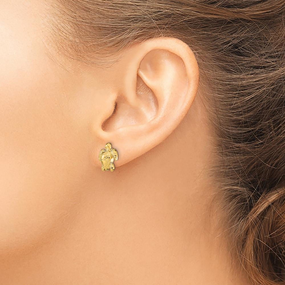 14K Yellow Gold Turtle Post Earrings - 11.2mm Length by 0