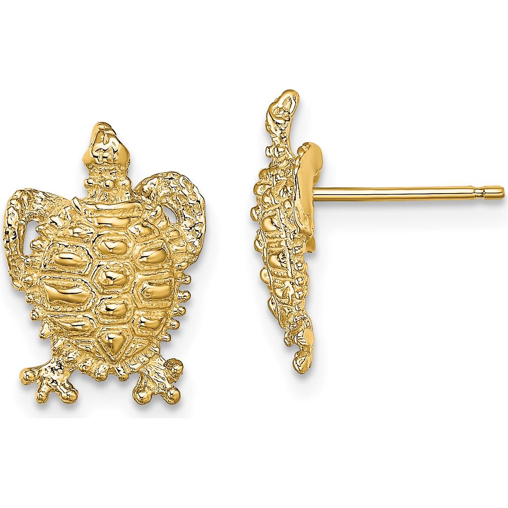 14K Yellow Gold Turtle Post Earrings - Polished Design by 0