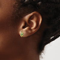 14K Yellow Gold Turtle Post Earrings with Green Enamel Accents by 0